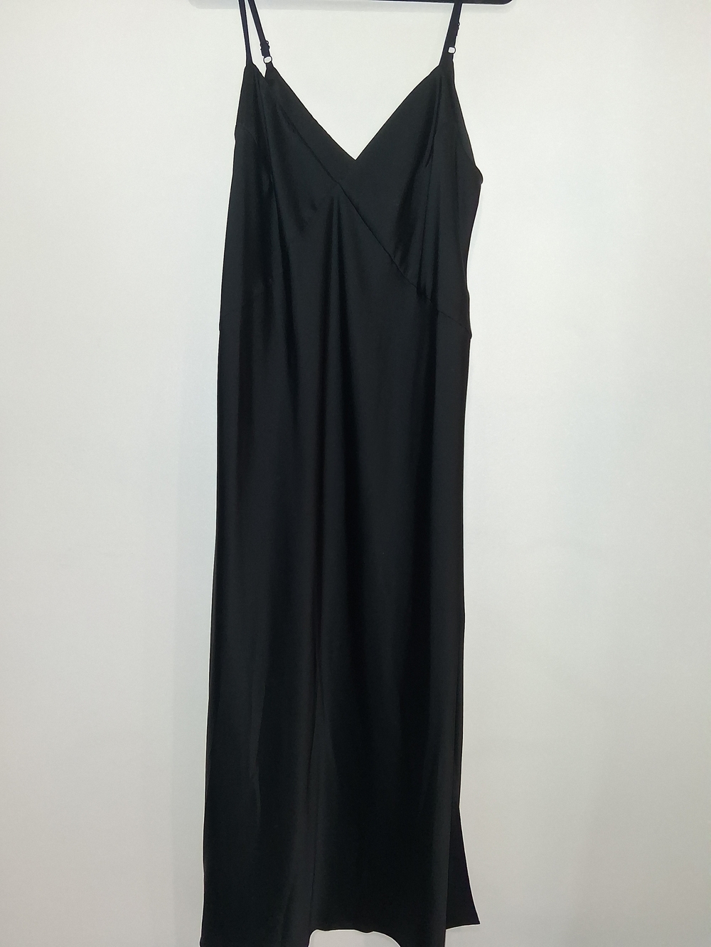 a new day Black Satin Maxi Slip Dress with V-Neck